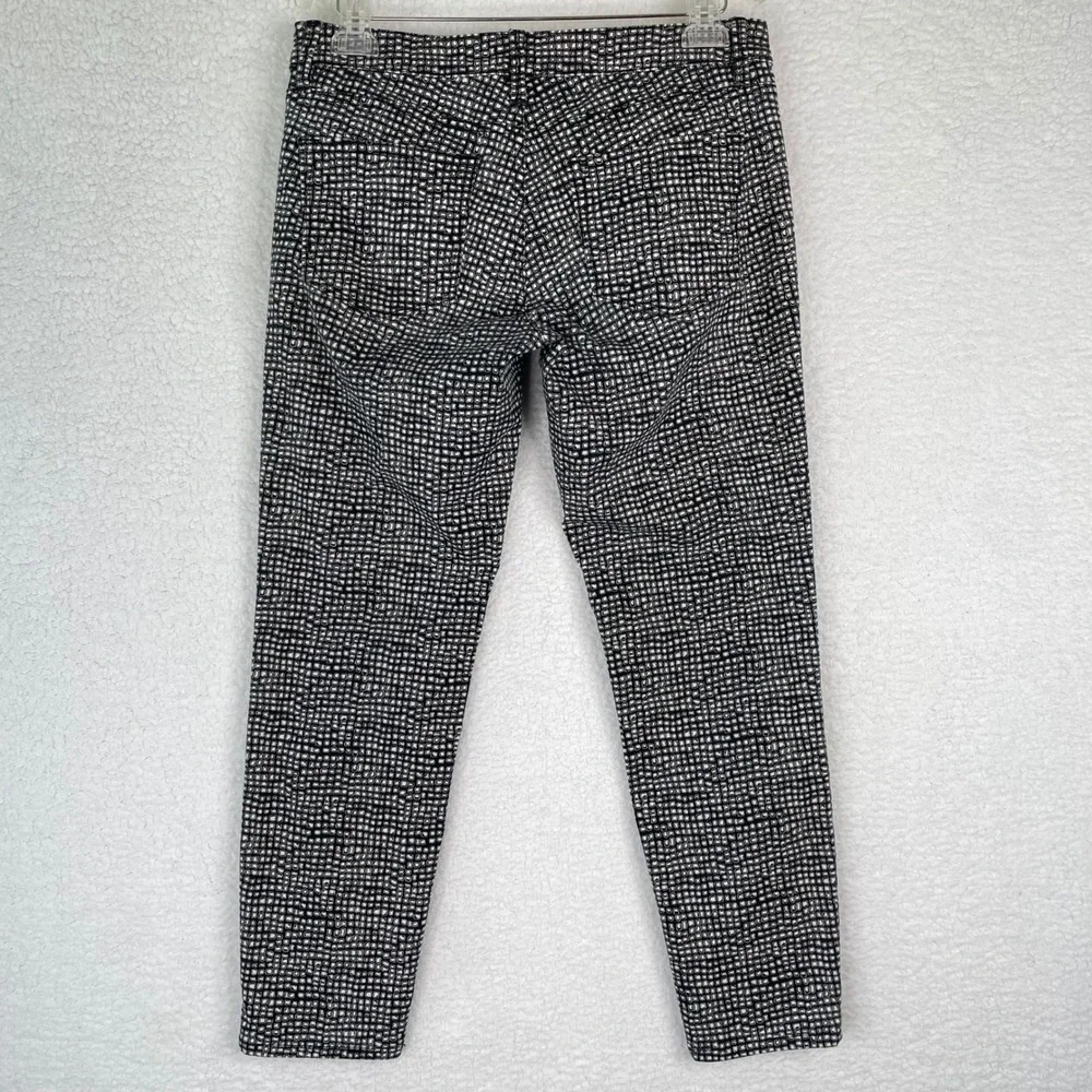 LOFT Modern Skinny Pants Black White Geometric Grid Print Size 28/6 Mid Rise
